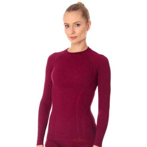 Koszulka termoaktywna Brubeck Active Wool LS12810 z wełny merino damska długa śliwkowa