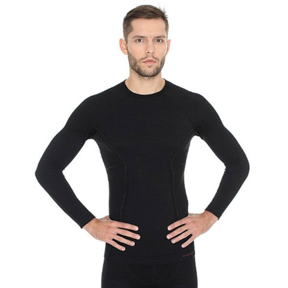 Koszulka termoaktywna Brubeck Active Wool LS12820 z wełny merino długa czarna męska