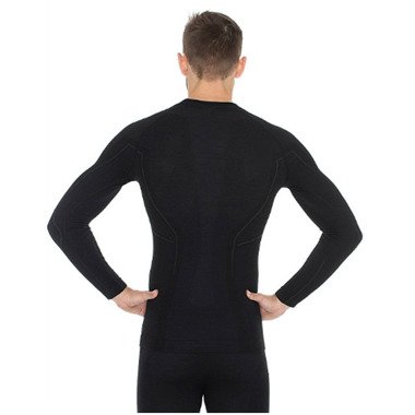 Koszulka termoaktywna Brubeck Active Wool LS12820 z wełny merino długa czarna męska